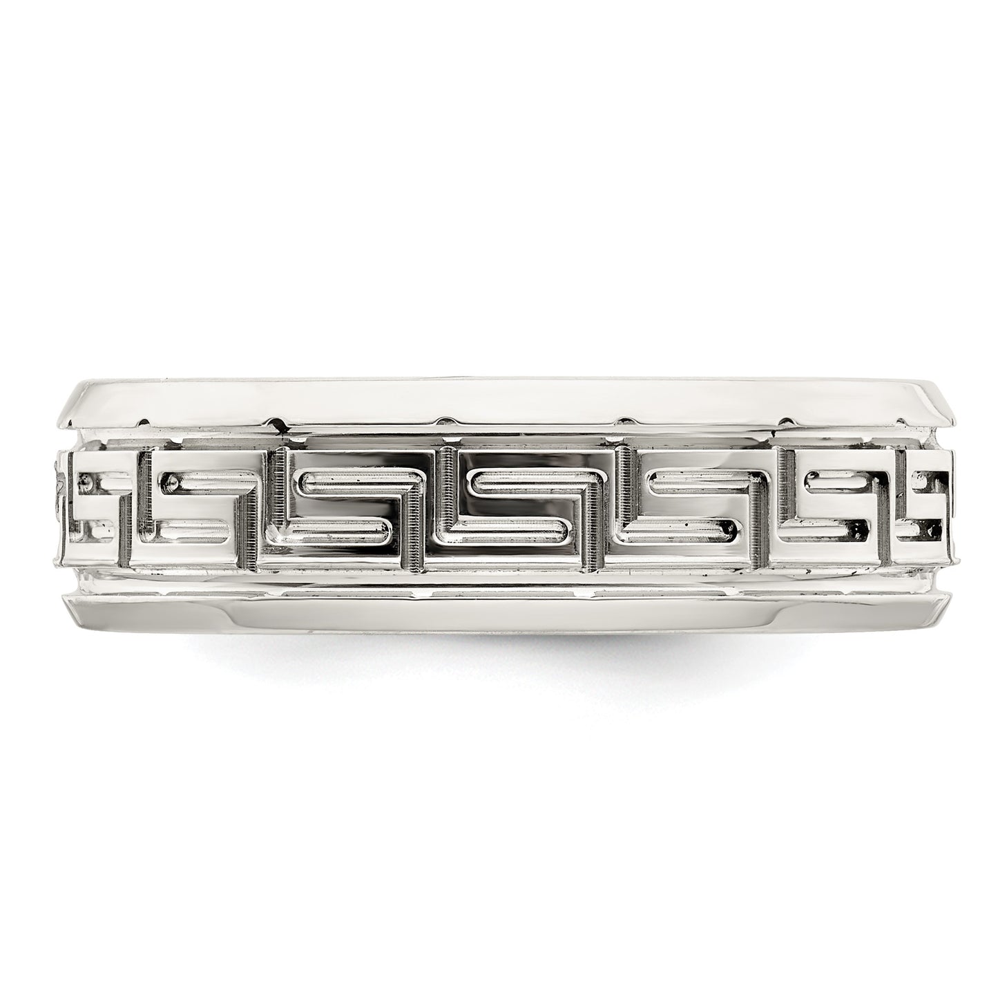 Sterling Silver 6mm Polished Flat Greek Key Design Beveled Edge Fancy Band Size 8