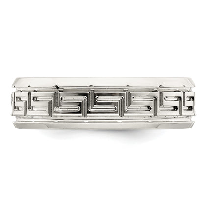 Sterling Silver 6mm Polished Flat Greek Key Design Beveled Edge Fancy Band Size 9
