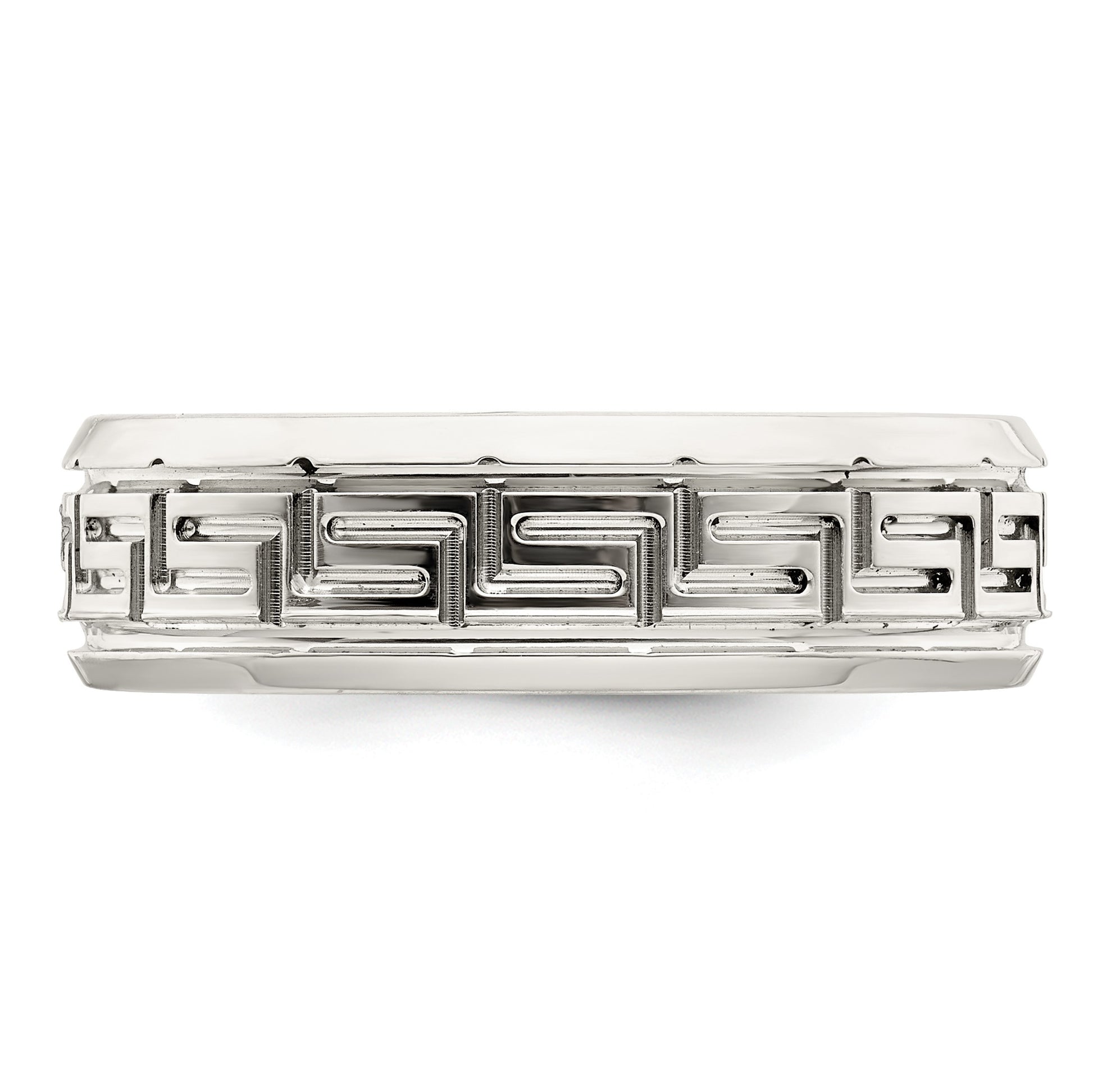Sterling Silver 6mm Polished Flat Greek Key Design Beveled Edge Fancy Band Size 12