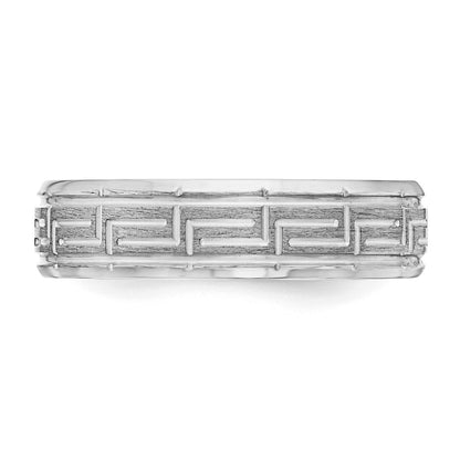Sterling Silver Rhodium-plated Grooved 6mm Brushed Greek Key Band