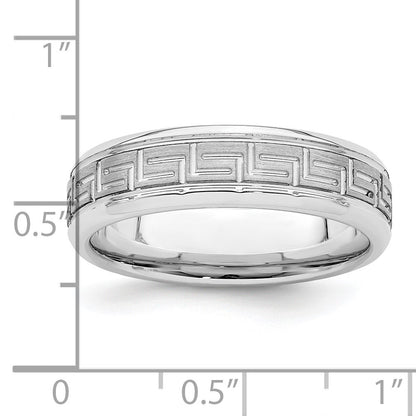 Sterling Silver Rhodium-plated Grooved 6mm Brushed Greek Key Band