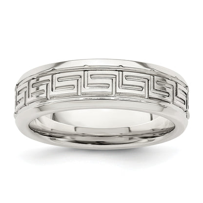 Sterling Silver 6mm Polished Flat Greek Key Design Beveled Edge Fancy Band Size 9