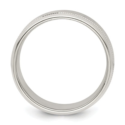 Sterling Silver 6mm Polished Flat Milgrain Beveled Edge Fancy Band Size 8.5