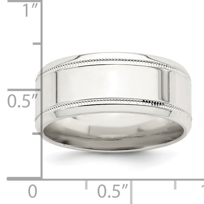Sterling Silver 6mm Polished Flat Milgrain Beveled Edge Fancy Band Size 9
