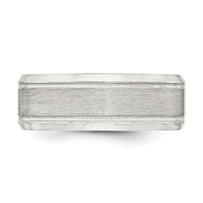 Sterling Silver 6mm Brushed Flat Milgrain Beveled Edge Fancy Band Size 7.5