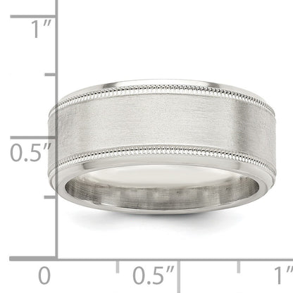 Sterling Silver 6mm Brushed Flat Milgrain Beveled Edge Fancy Band Size 12