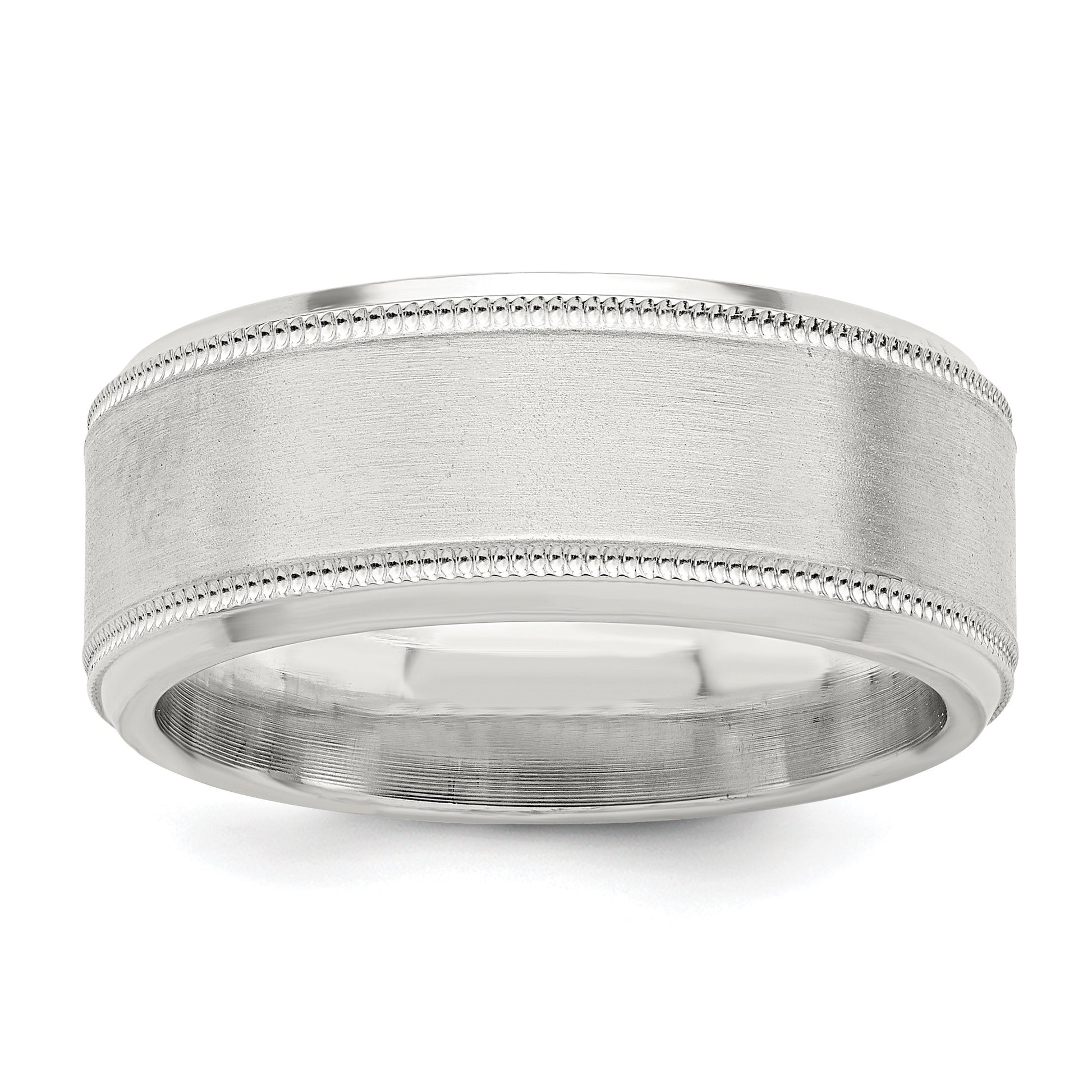 Sterling Silver 6mm Brushed Flat Milgrain Beveled Edge Fancy Band Size 7