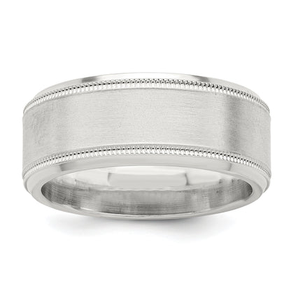 Sterling Silver 6mm Brushed Flat Milgrain Beveled Edge Fancy Band Size 7.5