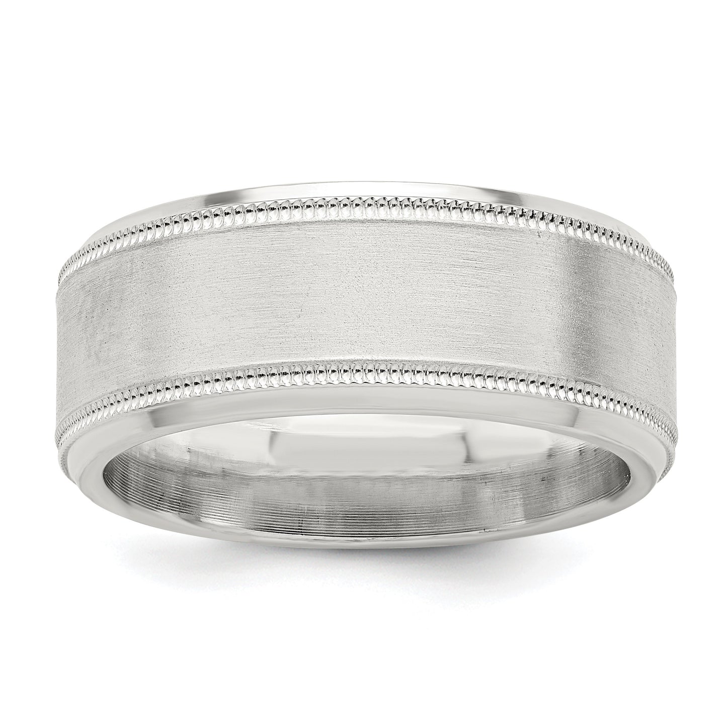 Sterling Silver 6mm Brushed Flat Milgrain Beveled Edge Fancy Band Size 12