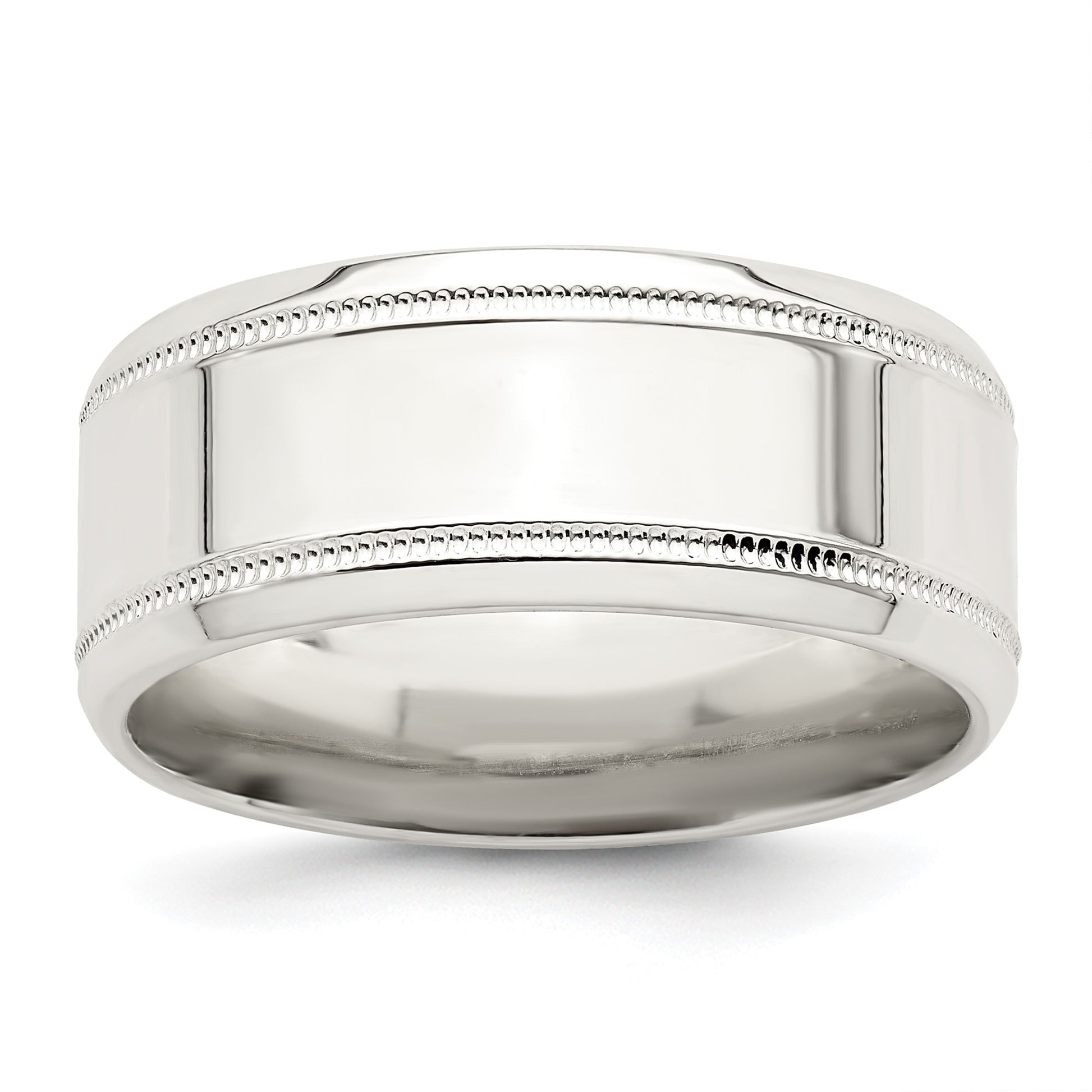 Sterling Silver 6mm Polished Flat Milgrain Beveled Edge Fancy Band Size 9