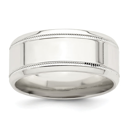 Sterling Silver 6mm Polished Flat Milgrain Beveled Edge Fancy Band Size 8.5