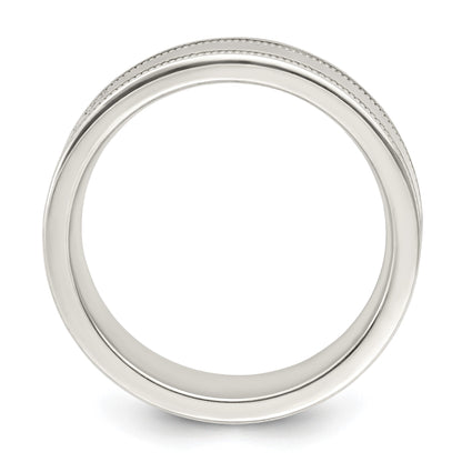 Sterling Silver 6mm Polished Flat Milgrain Grooved Edge Fancy Band Size 12