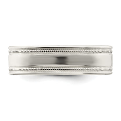 Sterling Silver 6mm Polished Flat Milgrain Grooved Edge Fancy Band Size 12