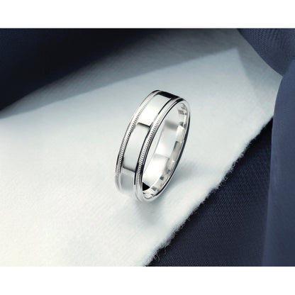 Sterling Silver 6mm Polished Flat Milgrain Grooved Edge Fancy Band Size 10.5