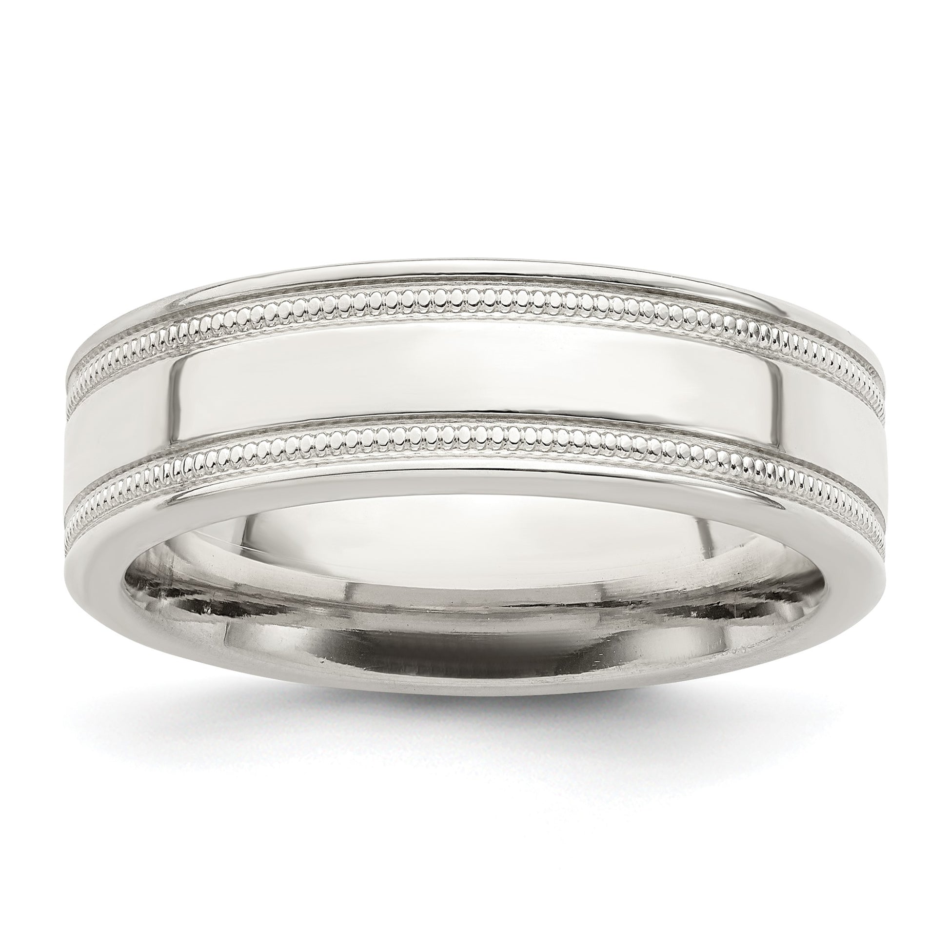Sterling Silver 6mm Polished Flat Milgrain Grooved Edge Fancy Band Size 12
