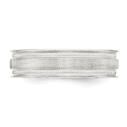 Sterling Silver 6mm Brushed Flat Milgrain Grooved Edge Fancy Band Size 10