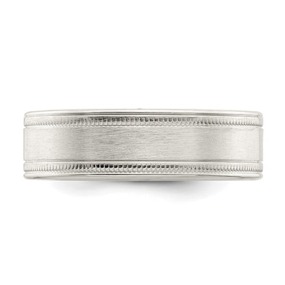 Sterling Silver 6mm Brushed Flat Milgrain Grooved Edge Fancy Band Size 10.5