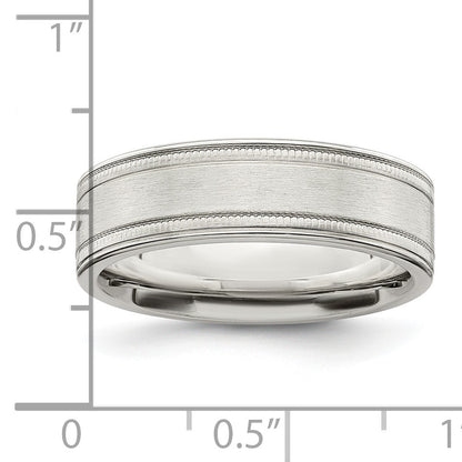 Sterling Silver 6mm Brushed Flat Milgrain Grooved Edge Fancy Band Size 13