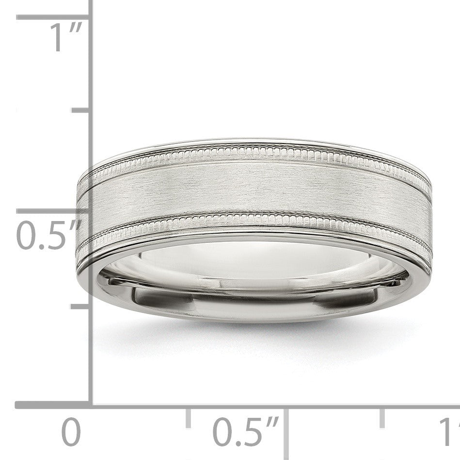 Sterling Silver 6mm Brushed Flat Milgrain Grooved Edge Fancy Band Size 10