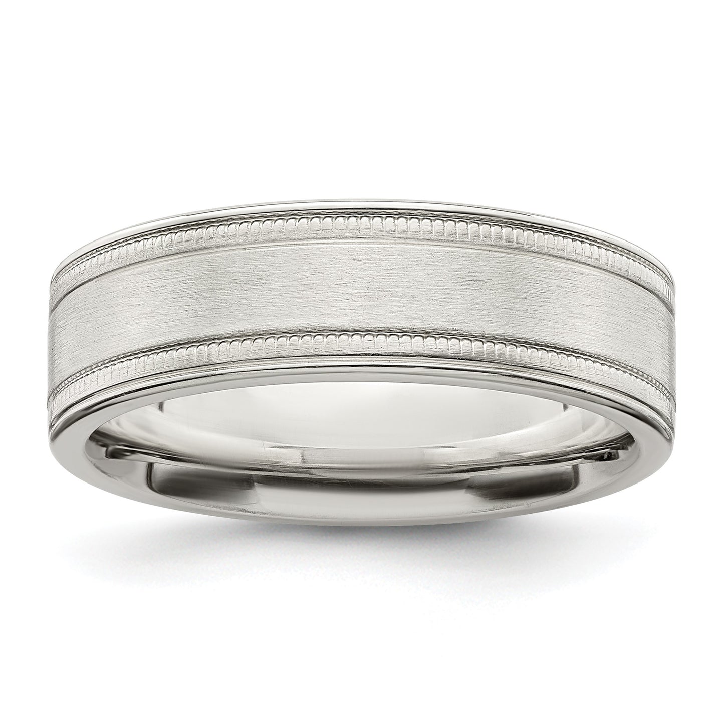 Sterling Silver 6mm Brushed Flat Milgrain Grooved Edge Fancy Band Size 10