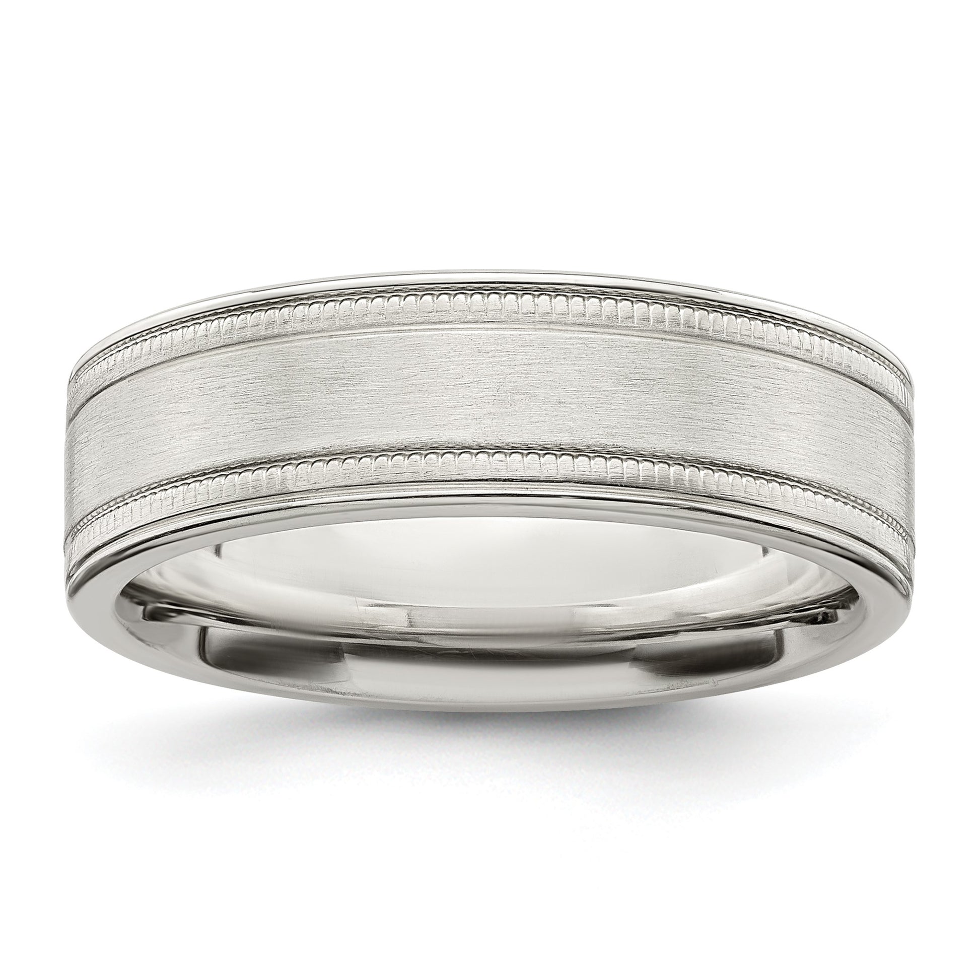 Sterling Silver 6mm Brushed Flat Milgrain Grooved Edge Fancy Band Size 10