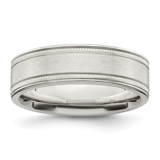 Sterling Silver 6mm Brushed Flat Milgrain Grooved Edge Fancy Band Size 10
