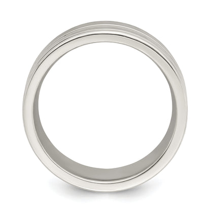 Sterling Silver 8mm Polished Flat Grooved Fancy Band Size 8