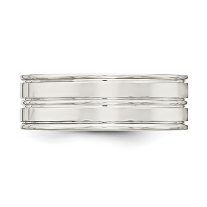 Sterling Silver 8mm Polished Flat Grooved Fancy Band Size 8