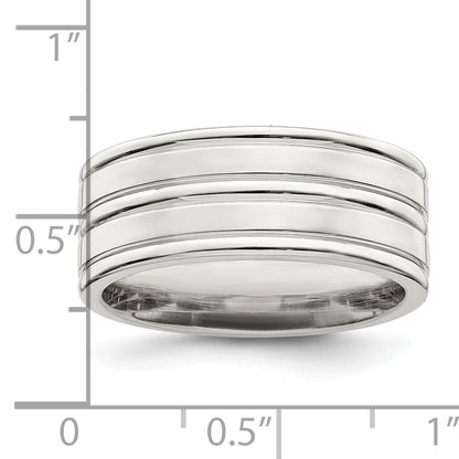 Sterling Silver 8mm Polished Flat Grooved Fancy Band Size 11.5