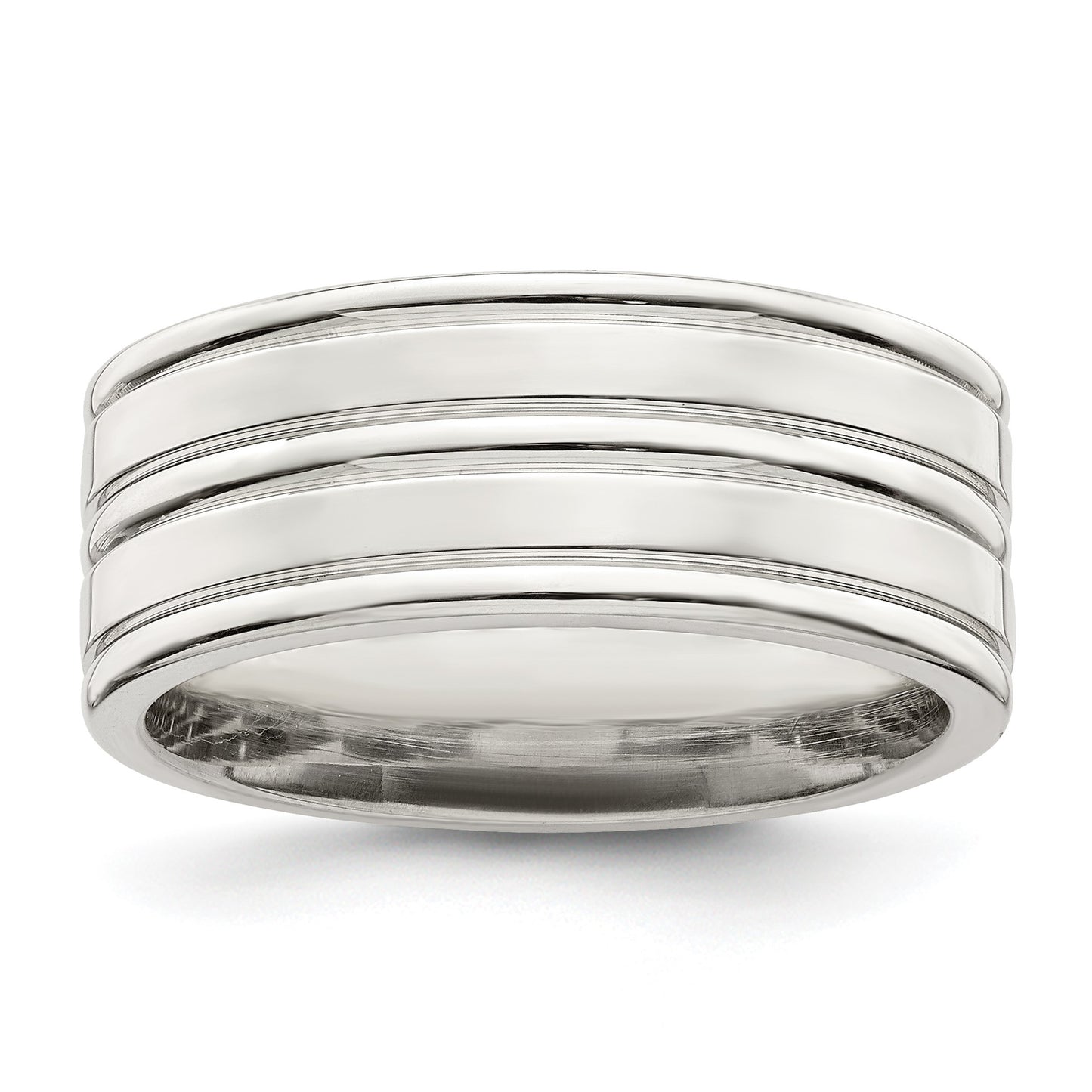 Sterling Silver 8mm Polished Flat Grooved Fancy Band Size 8