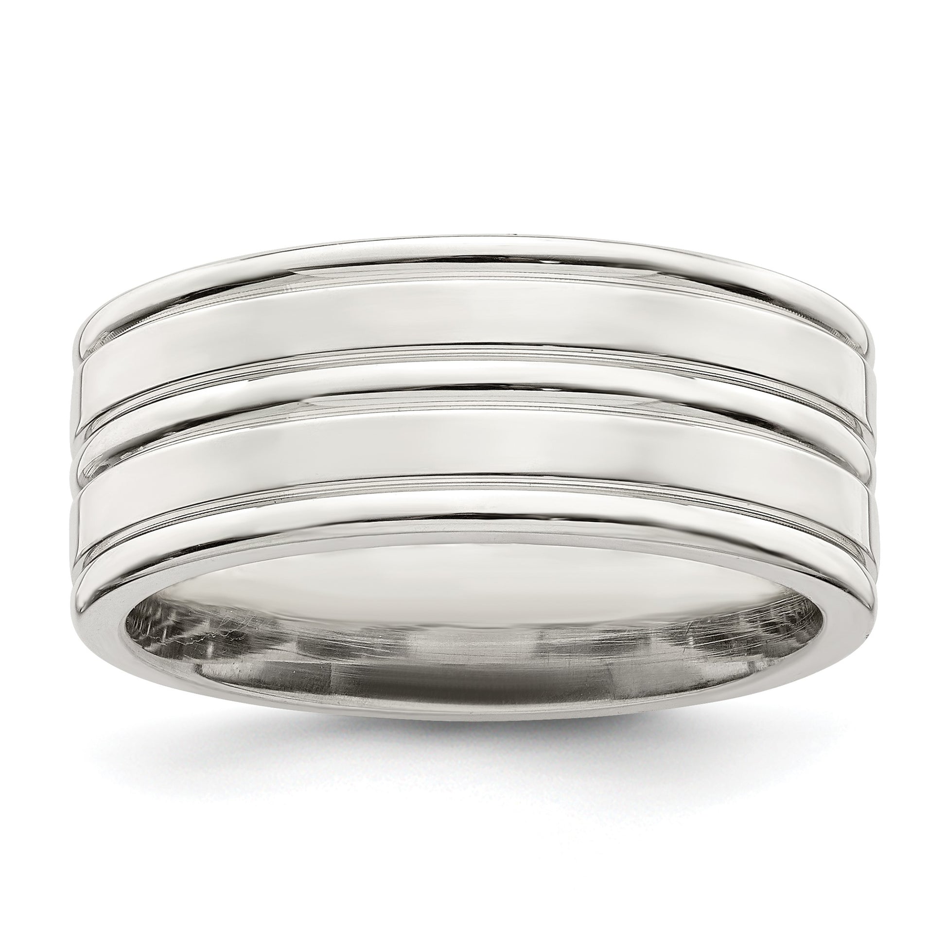 Sterling Silver 8mm Polished Flat Grooved Fancy Band Size 8