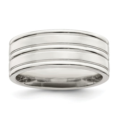 Sterling Silver 8mm Polished Flat Grooved Fancy Band Size 8