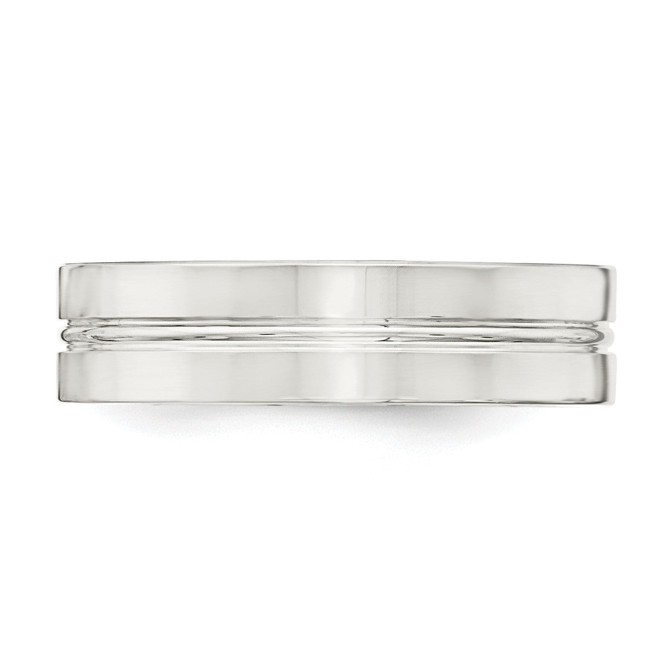 Sterling Silver 6mm Polished Flat Grooved Center Fancy Band Size 9