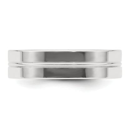 Sterling Silver 6mm Polished Flat Grooved Center Fancy Band Size 9