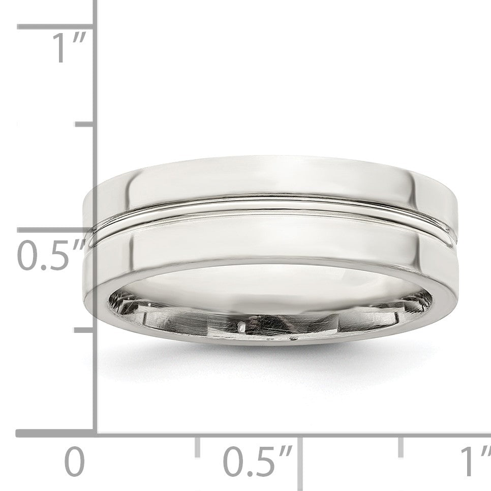 Sterling Silver 6mm Polished Flat Grooved Center Fancy Band Size 9