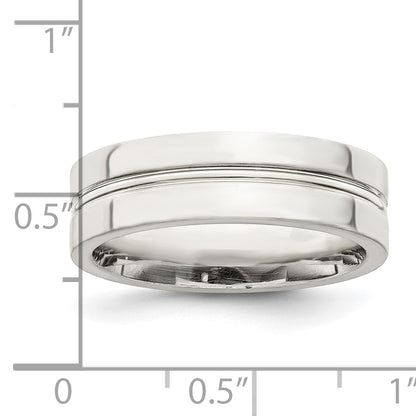 Sterling Silver 6mm Polished Flat Grooved Center Fancy Band Size 9