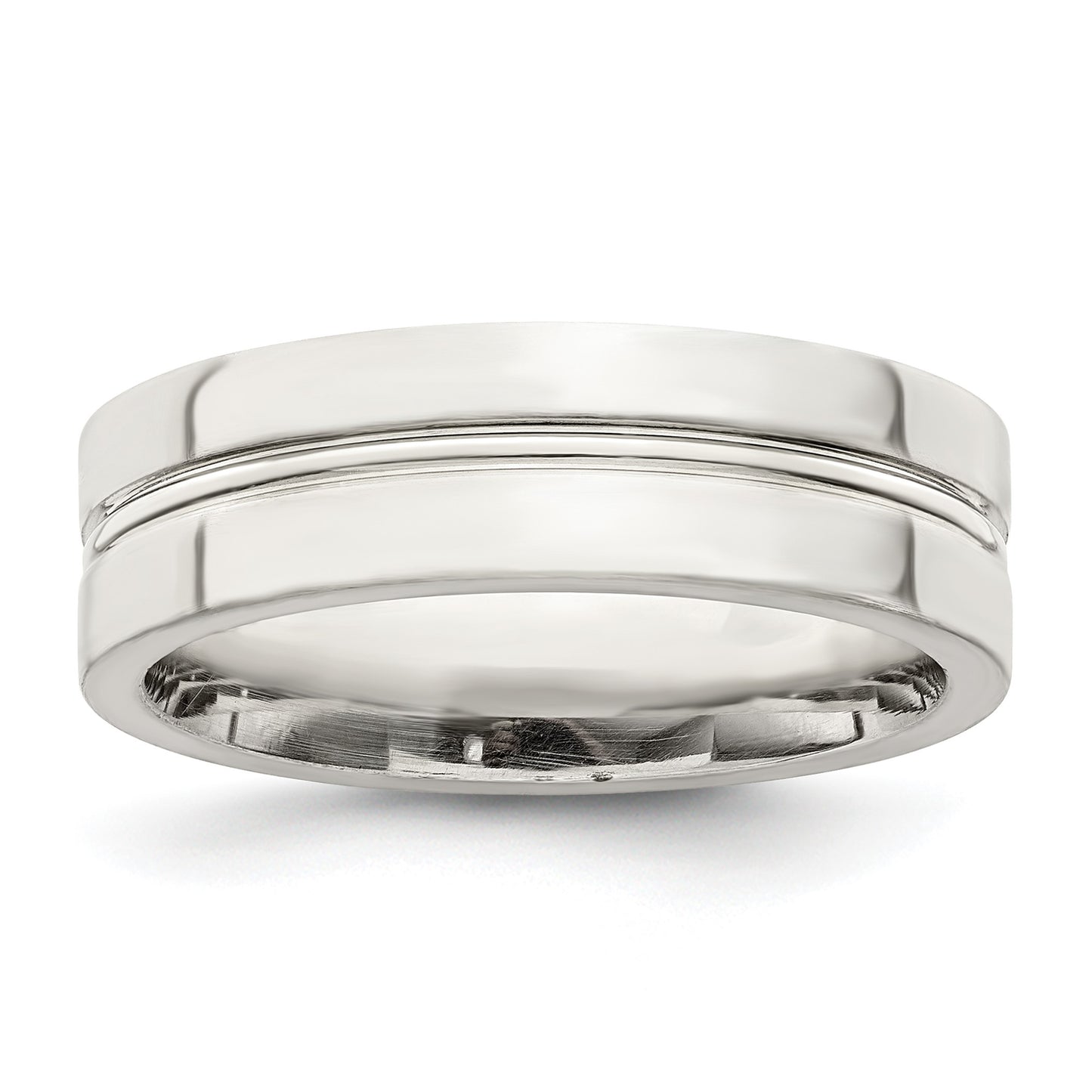 Sterling Silver 6mm Polished Flat Grooved Center Fancy Band Size 9