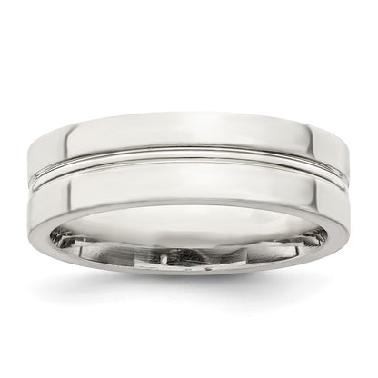 Sterling Silver 6mm Polished Flat Grooved Center Fancy Band Size 9