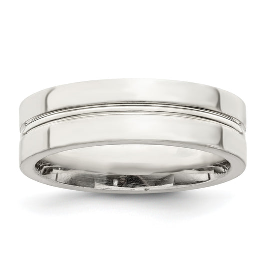 Sterling Silver 6mm Polished Flat Grooved Center Fancy Band Size 9