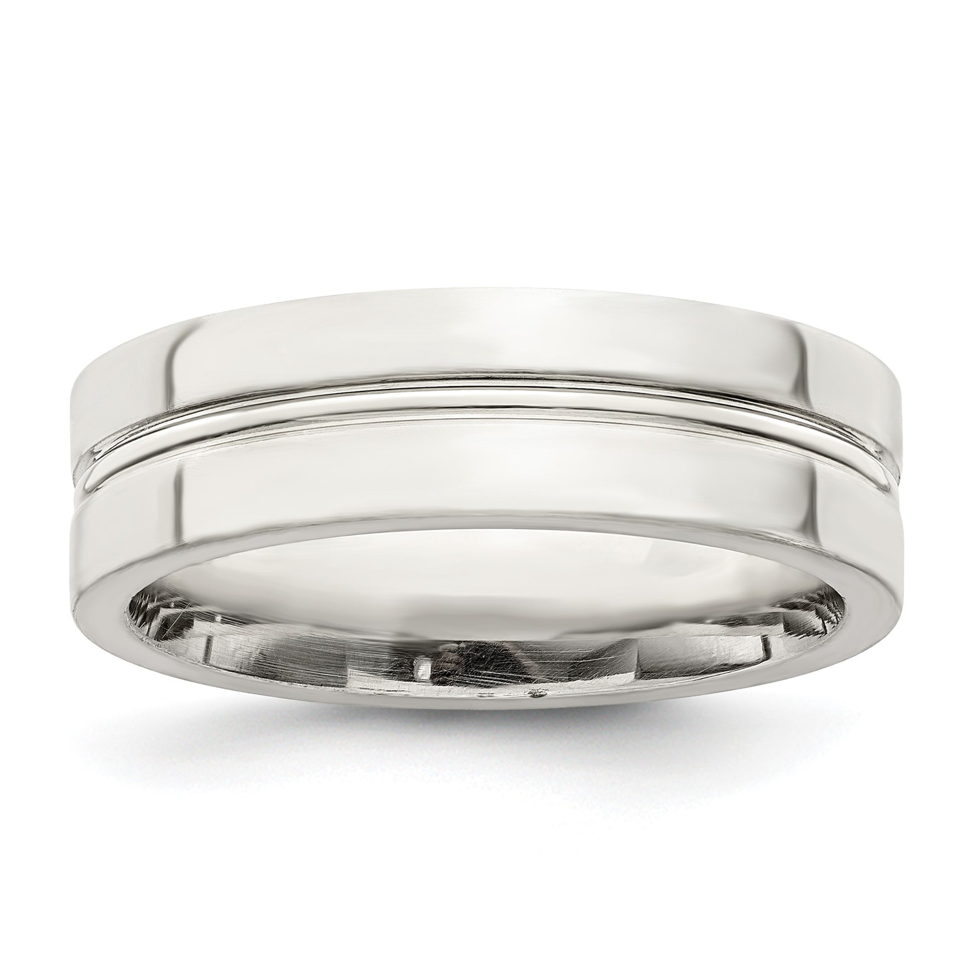 Sterling Silver 6mm Polished Flat Grooved Center Fancy Band Size 10