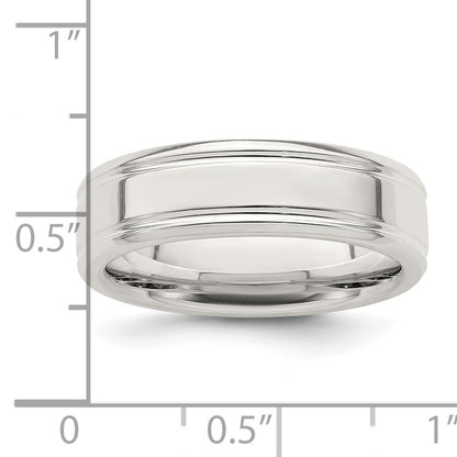 Sterling Silver 6mm Polished Flat Grooved Fancy Band Size 9