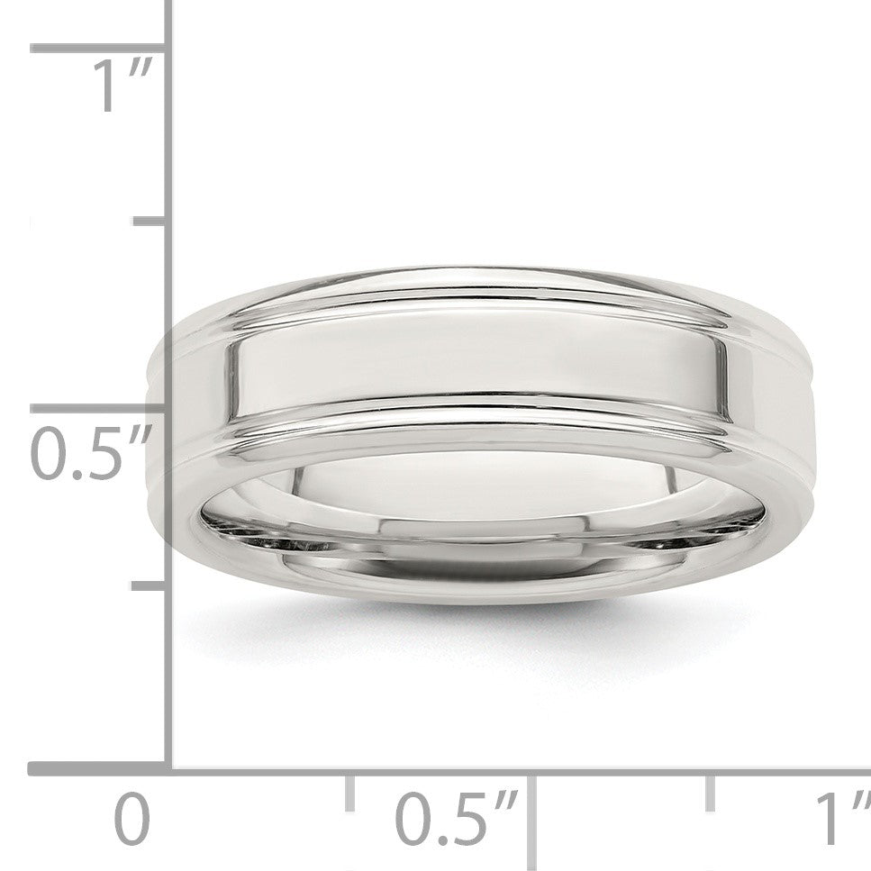 Sterling Silver 6mm Polished Flat Grooved Fancy Band Size 8.5