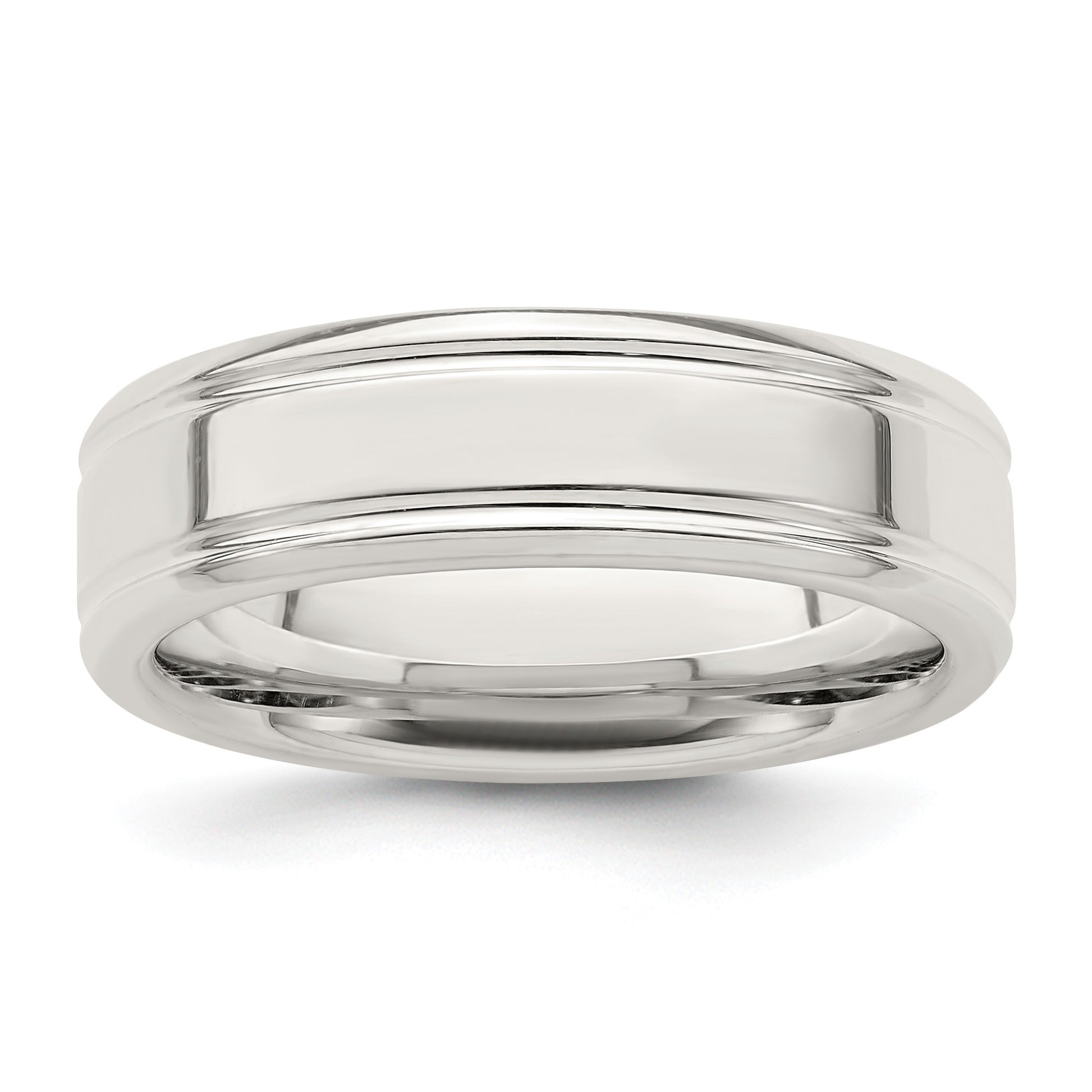 Sterling Silver 6mm Polished Flat Grooved Fancy Band Size 9