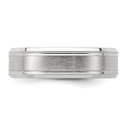 Sterling Silver 6mm Brushed Flat Grooved Fancy Band Size 10.5
