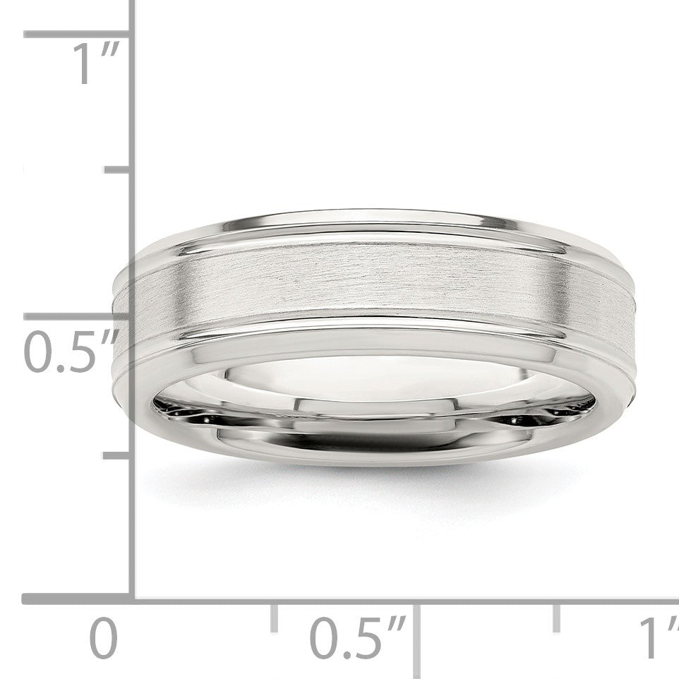 Sterling Silver 6mm Brushed Flat Grooved Fancy Band Size 10.5