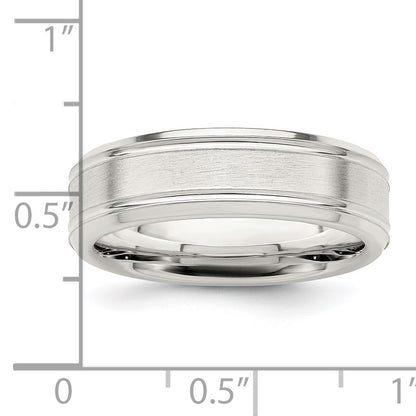 Sterling Silver 6mm Brushed Flat Grooved Fancy Band Size 11
