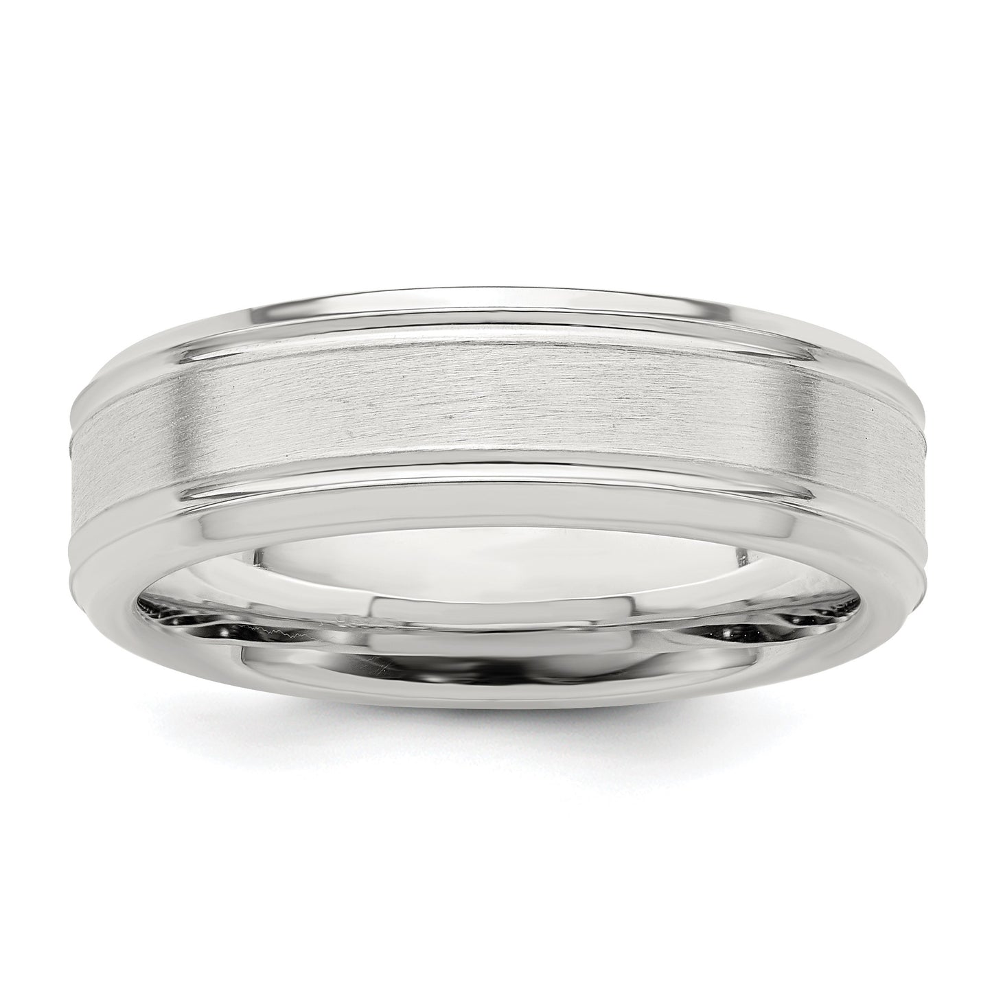 Sterling Silver 6mm Brushed Flat Grooved Fancy Band Size 10.5