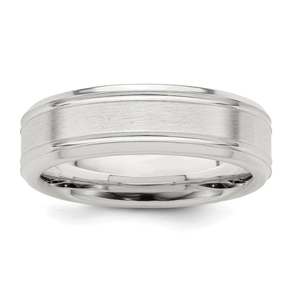 Sterling Silver 6mm Brushed Flat Grooved Fancy Band Size 10.5