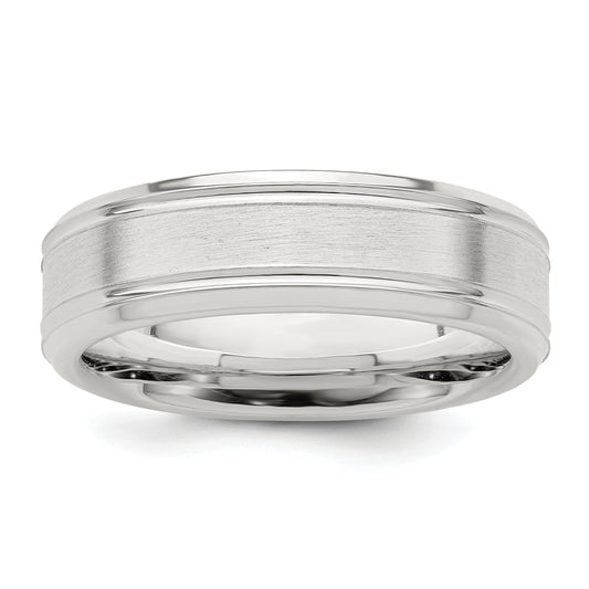 Sterling Silver 6mm Brushed Flat Grooved Fancy Band Size 8.5