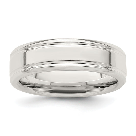 Sterling Silver 6mm Polished Flat Grooved Fancy Band Size 9.5